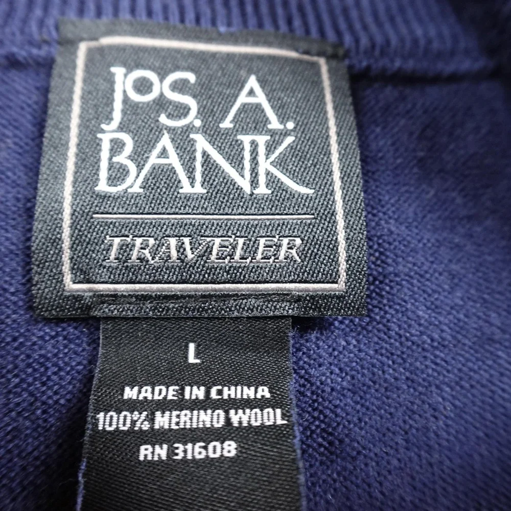 Jos A‎ Bank Sweater Mens L Blue Merino Wool Traveler Pullover 1/4 Zip Cozy Warm